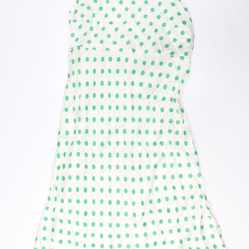 Marks and Spencer Womens White Polka Dot Viscose A-Line Size 24 Boat Neck Zip - Belted
