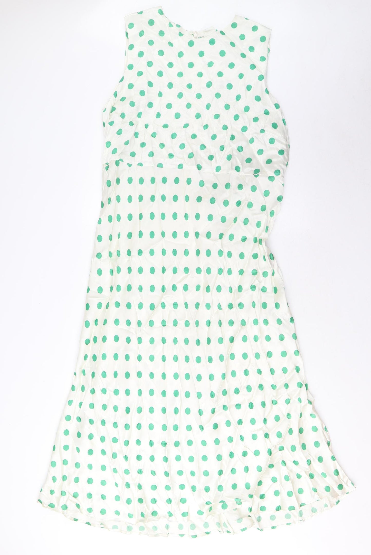 Marks and Spencer Womens White Polka Dot Viscose A-Line Size 24 Boat Neck Zip - Belted
