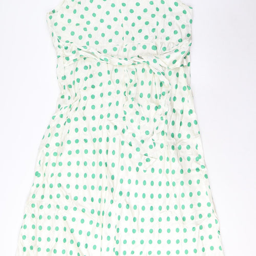 Marks and Spencer Womens White Polka Dot Viscose A-Line Size 24 Boat Neck Zip - Belted