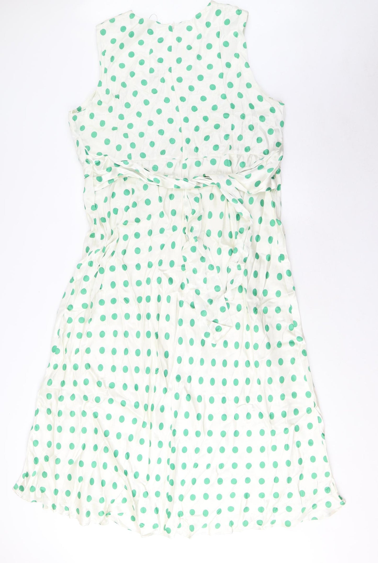 Marks and Spencer Womens White Polka Dot Viscose A-Line Size 24 Boat Neck Zip - Belted
