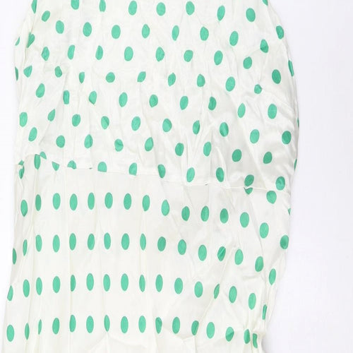 Marks and Spencer Womens White Polka Dot Viscose A-Line Size 24 Boat Neck Zip - Belted