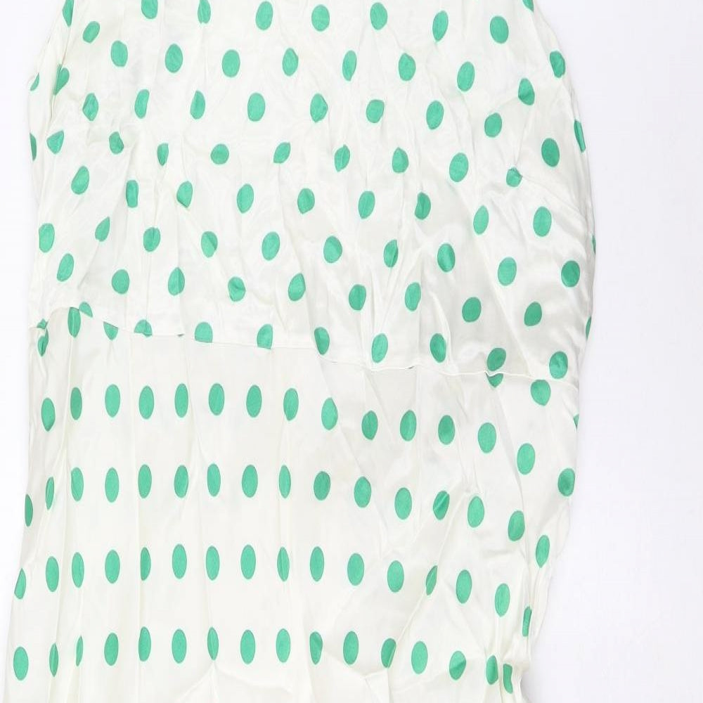 Marks and Spencer Womens White Polka Dot Viscose A-Line Size 24 Boat Neck Zip - Belted
