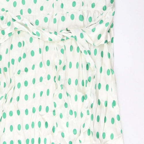 Marks and Spencer Womens White Polka Dot Viscose A-Line Size 24 Boat Neck Zip - Belted