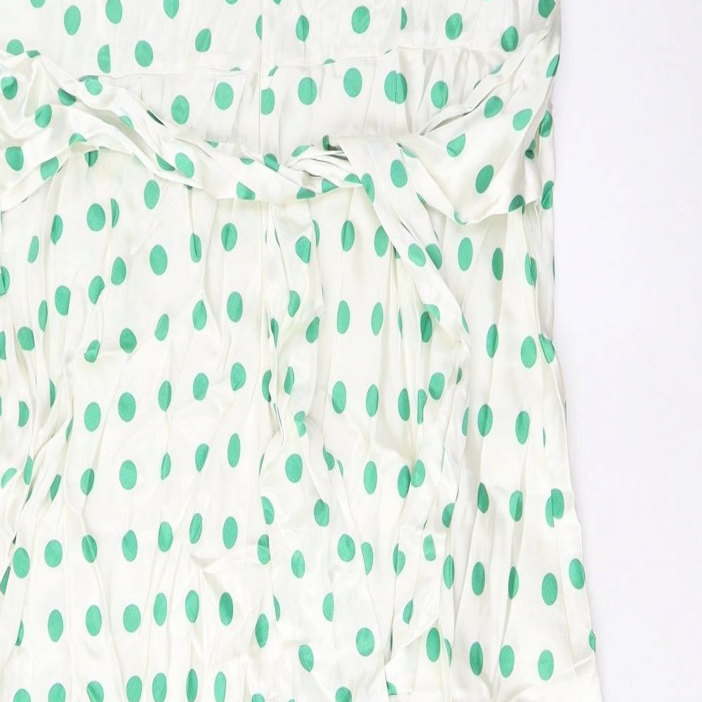 Marks and Spencer Womens White Polka Dot Viscose A-Line Size 24 Boat Neck Zip - Belted