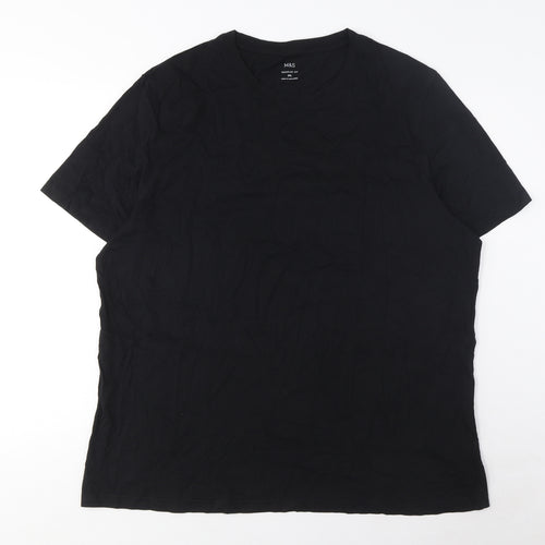 Marks and Spencer Mens Black Cotton T-Shirt Size 2XL Crew Neck