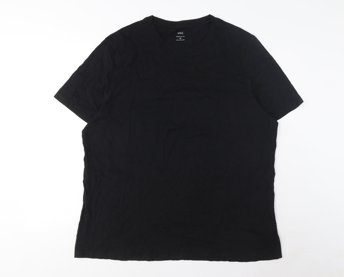 Marks and Spencer Mens Black Cotton T-Shirt Size 2XL Crew Neck