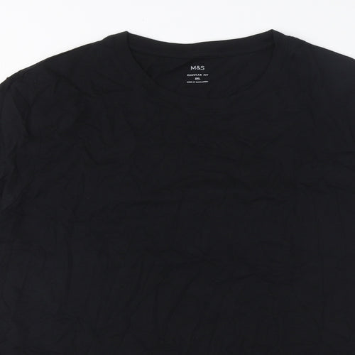 Marks and Spencer Mens Black Cotton T-Shirt Size 2XL Crew Neck