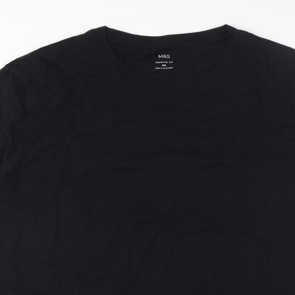 Marks and Spencer Mens Black Cotton T-Shirt Size 2XL Crew Neck