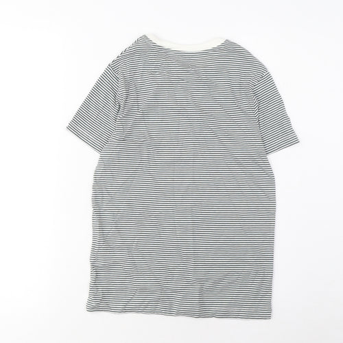 Marks and Spencer Boys Grey Striped Cotton Basic T-Shirt Size 9-10 Years Crew Neck Pullover