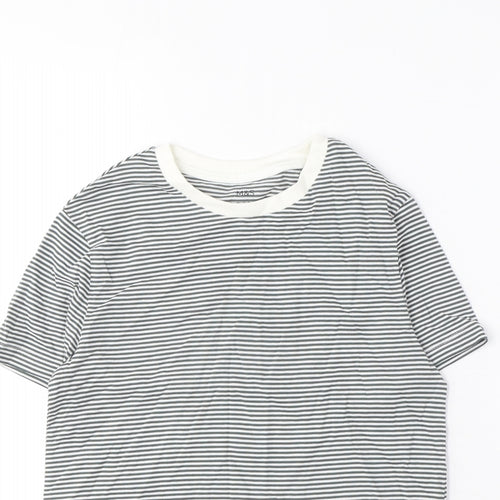 Marks and Spencer Boys Grey Striped Cotton Basic T-Shirt Size 9-10 Years Crew Neck Pullover