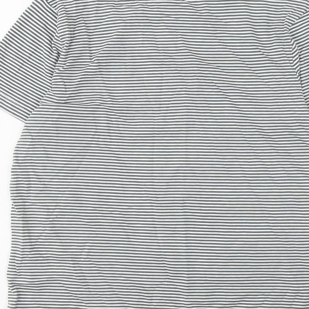 Marks and Spencer Boys Grey Striped Cotton Basic T-Shirt Size 9-10 Years Crew Neck Pullover