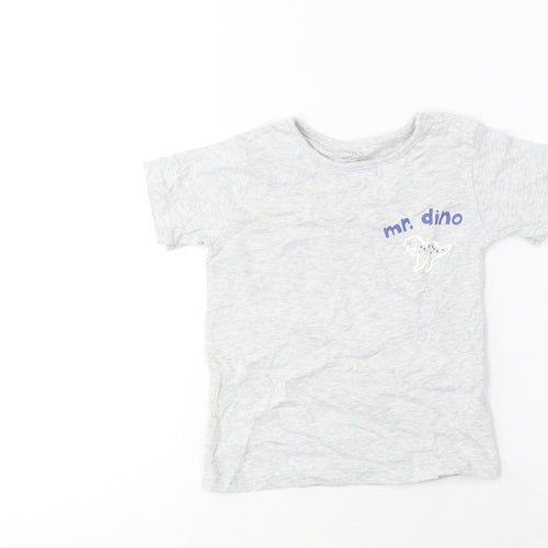 Marks and Spencer Boys Grey Cotton Basic T-Shirt Size 18-24 Months Crew Neck Button - Mr. Dino