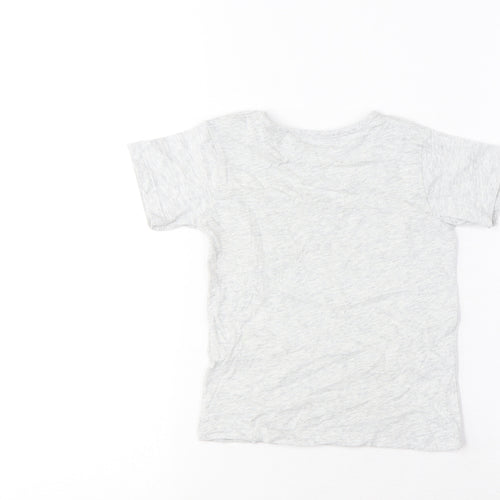 Marks and Spencer Boys Grey Cotton Basic T-Shirt Size 18-24 Months Crew Neck Button - Mr. Dino