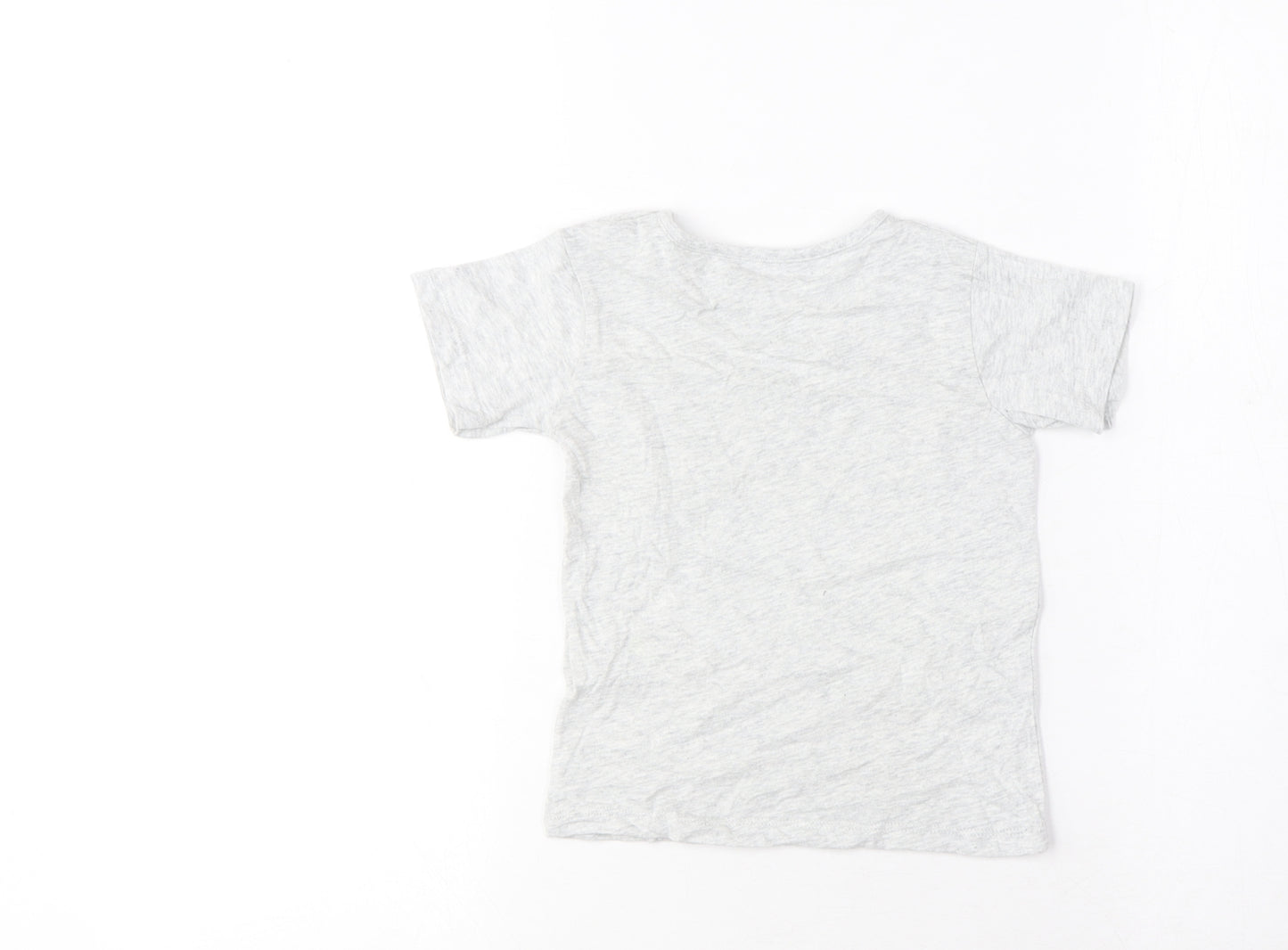 Marks and Spencer Boys Grey Cotton Basic T-Shirt Size 18-24 Months Crew Neck Button - Mr. Dino