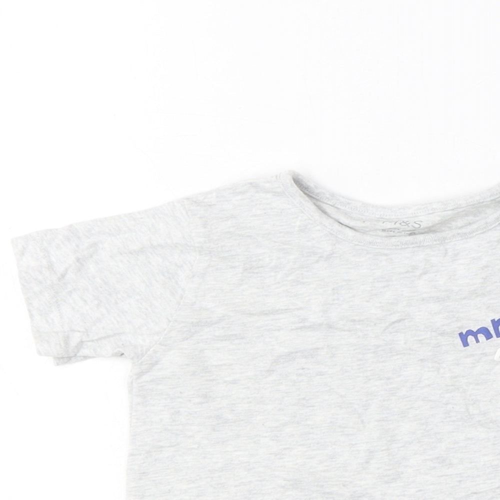 Marks and Spencer Boys Grey Cotton Basic T-Shirt Size 18-24 Months Crew Neck Button - Mr. Dino