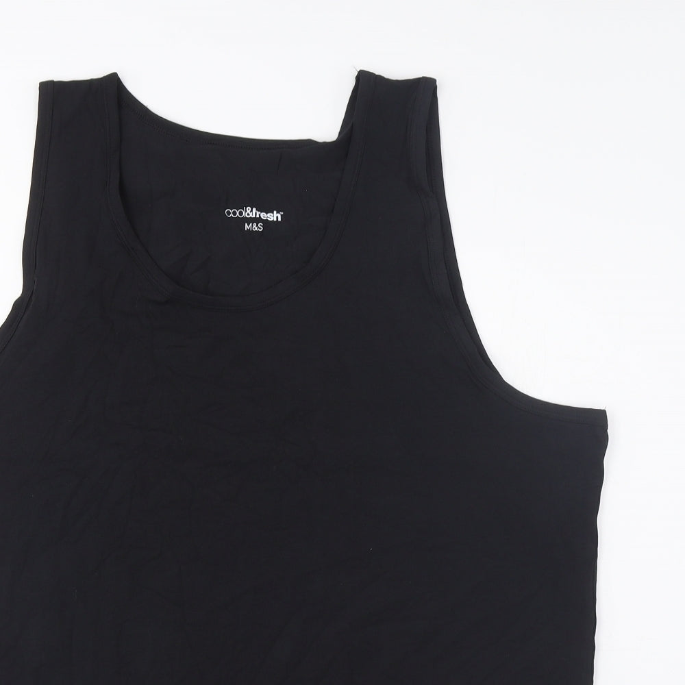 Marks and Spencer Mens Black Cotton Basic Tank Size 2XL Scoop Neck Pullover