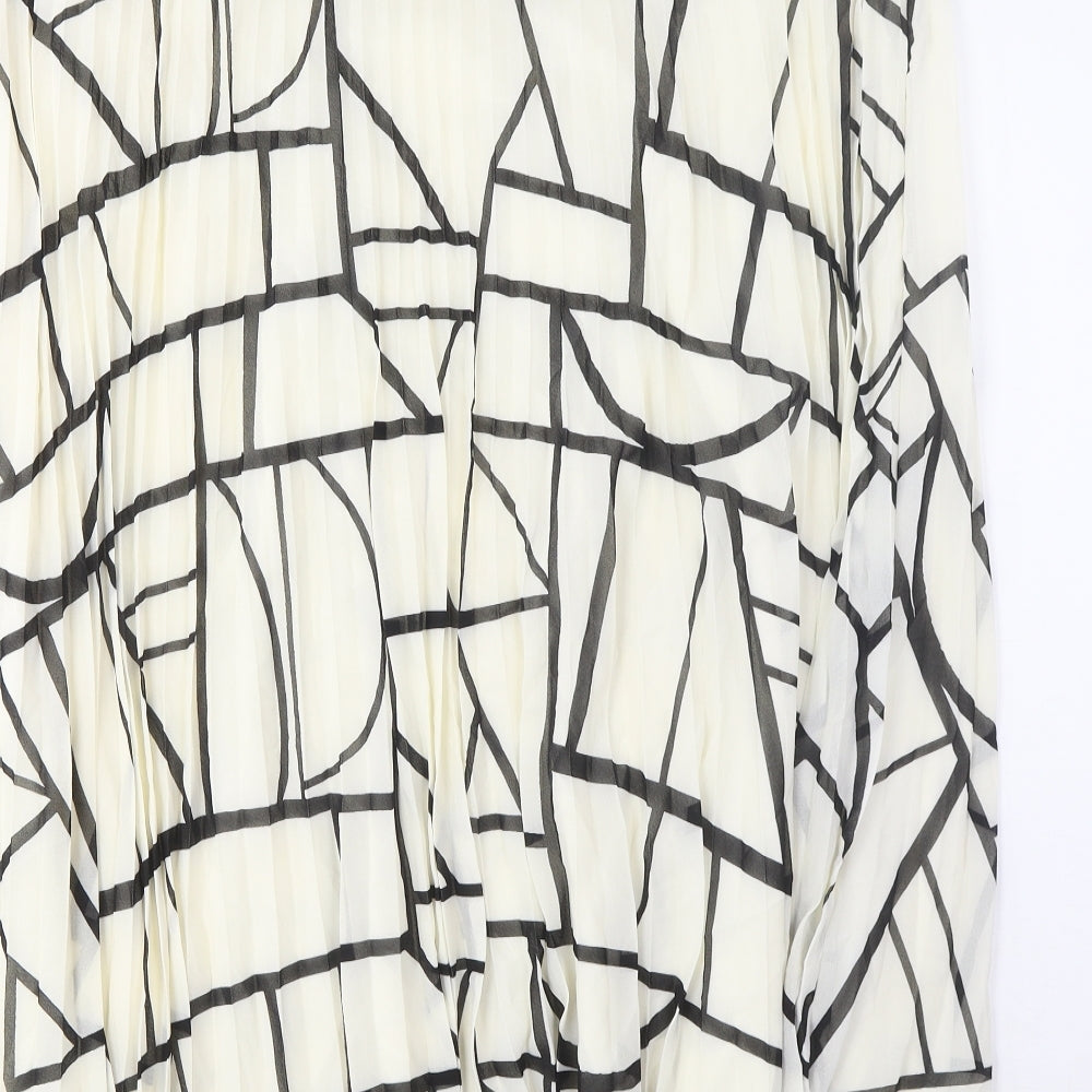 Marks and Spencer Womens Beige Geometric Polyester A-Line Skirt Size 24 - Pleated