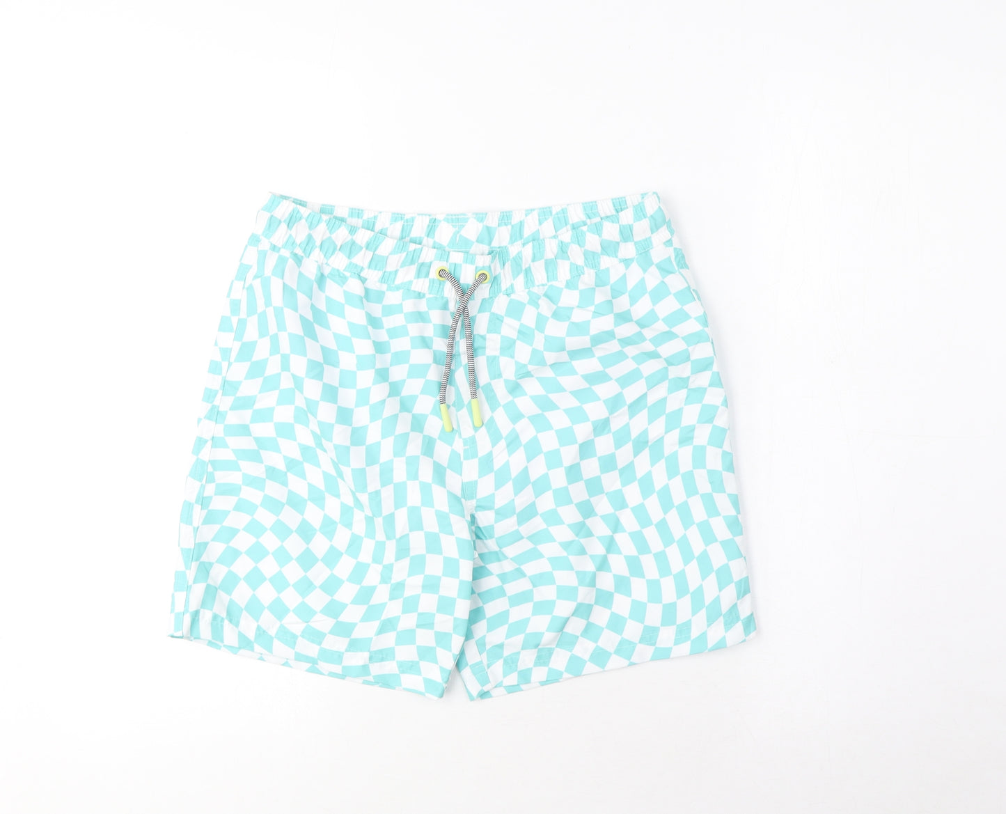 Marks and Spencer Boys Blue Plaid Polyester Sweat Shorts Size 11-12 Years L6 in Regular Drawstring - Swim Shorts