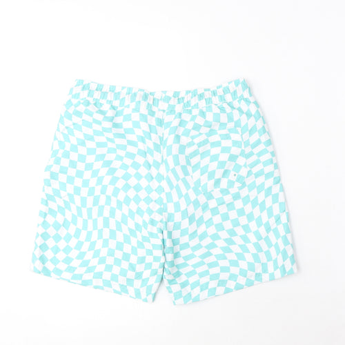 Marks and Spencer Boys Blue Plaid Polyester Sweat Shorts Size 11-12 Years L6 in Regular Drawstring - Swim Shorts