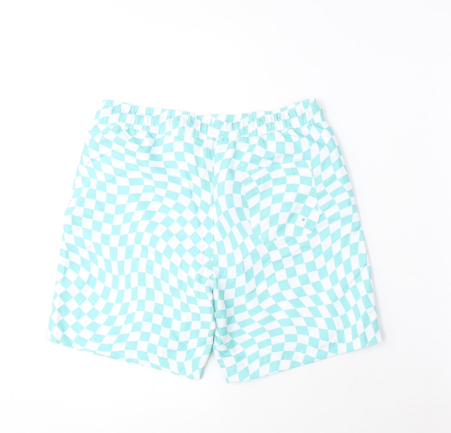 Marks and Spencer Boys Blue Plaid Polyester Sweat Shorts Size 11-12 Years L6 in Regular Drawstring - Swim Shorts