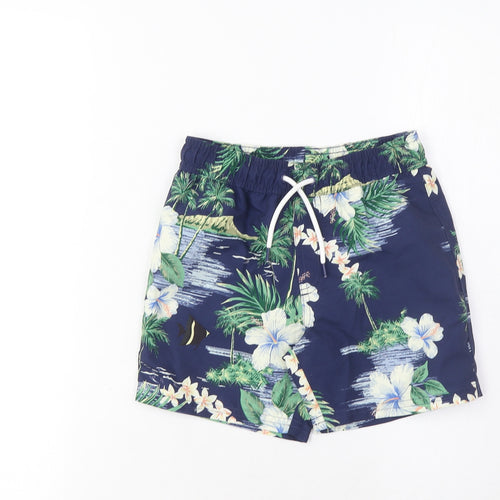 Marks and Spencer Boys Multicoloured Geometric Polyester Sweat Shorts Size 5-6 Years Regular Drawstring - Swim Shorts