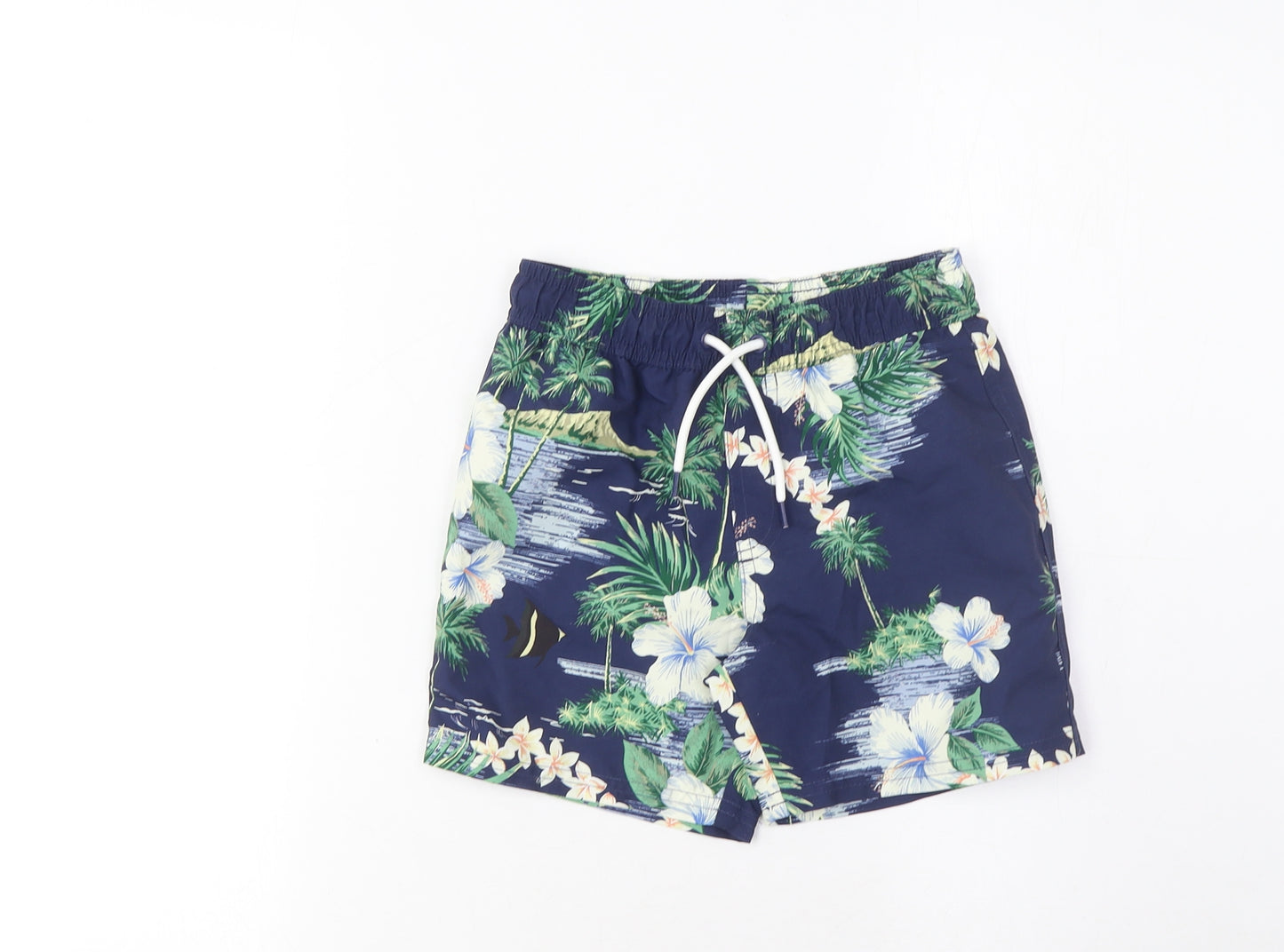 Marks and Spencer Boys Multicoloured Geometric Polyester Sweat Shorts Size 5-6 Years Regular Drawstring - Swim Shorts