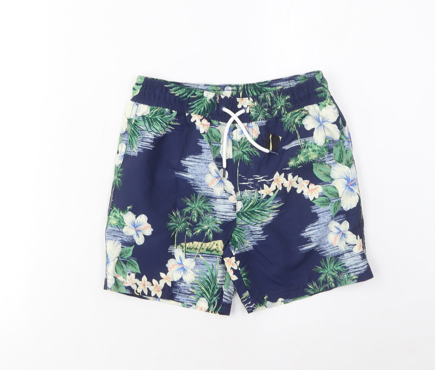 Marks and Spencer Boys Multicoloured Geometric Polyester Sweat Shorts Size 7-8 Years Regular Drawstring - Swim Shorts