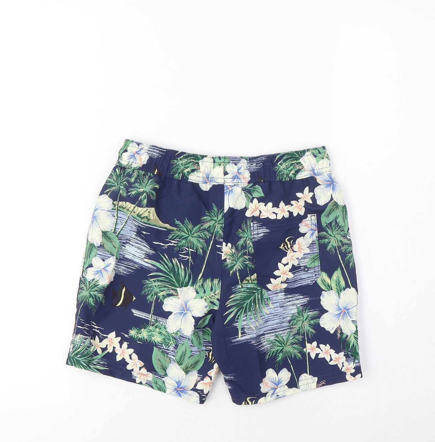 Marks and Spencer Boys Multicoloured Geometric Polyester Sweat Shorts Size 7-8 Years Regular Drawstring - Swim Shorts