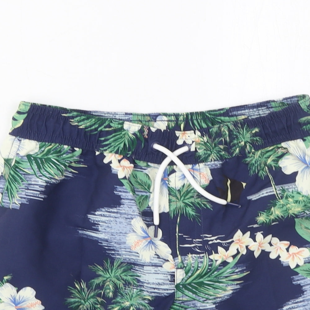 Marks and Spencer Boys Multicoloured Geometric Polyester Sweat Shorts Size 7-8 Years Regular Drawstring - Swim Shorts