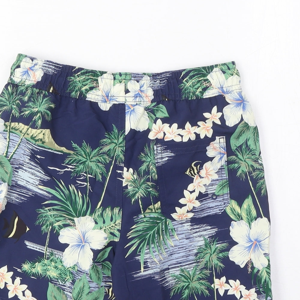 Marks and Spencer Boys Multicoloured Geometric Polyester Sweat Shorts Size 7-8 Years Regular Drawstring - Swim Shorts