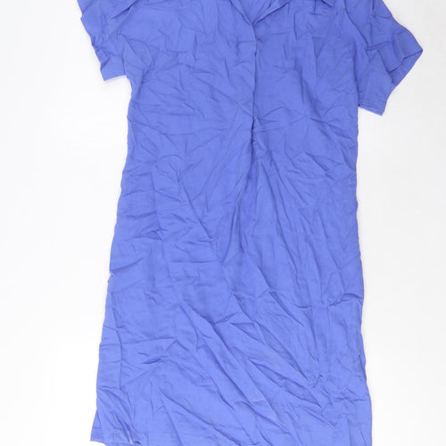 Marks and Spencer Womens Blue Viscose Shirt Dress Size 8 V-Neck Pullover