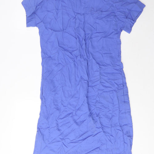 Marks and Spencer Womens Blue Viscose Shirt Dress Size 8 V-Neck Pullover