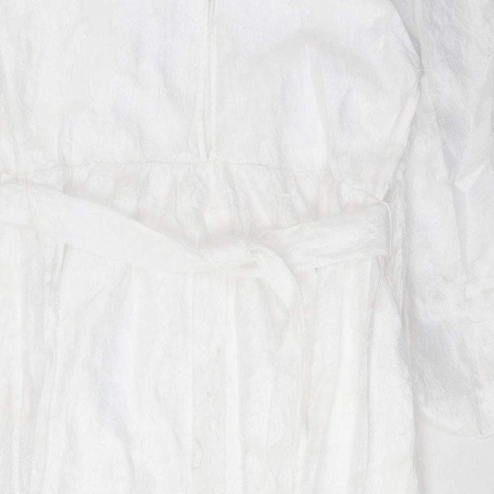 Marks and Spencer Womens White Polyester A-Line Size 18 Scoop Neck Zip - Belted