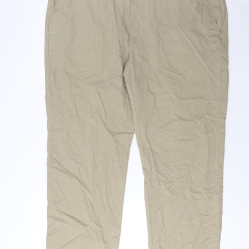 Marks and Spencer Mens Beige Cotton Trousers Size 42 in L29 in Regular Zip - Short Leg, Pockets