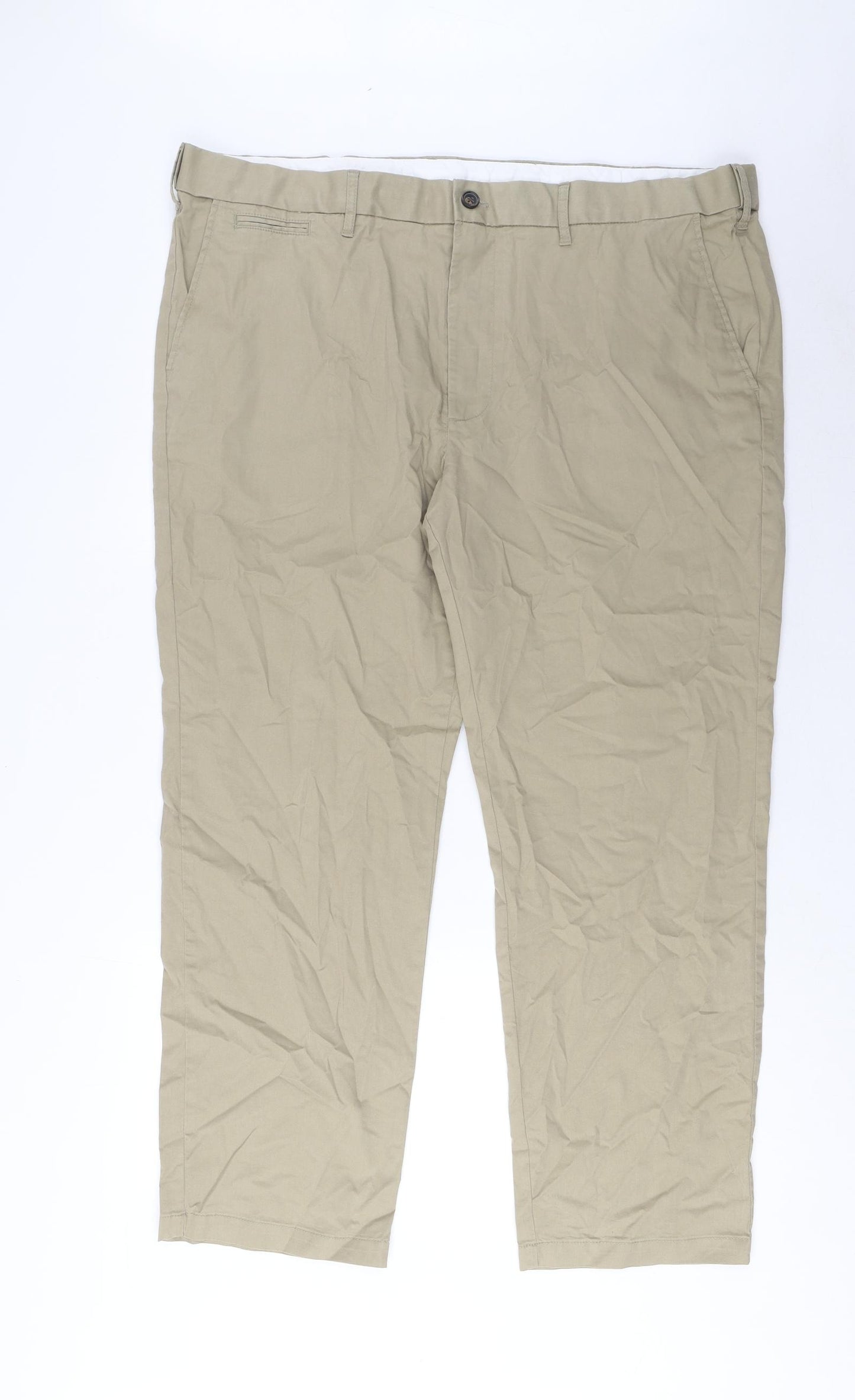 Marks and Spencer Mens Beige Cotton Trousers Size 42 in L29 in Regular Zip - Short Leg, Pockets