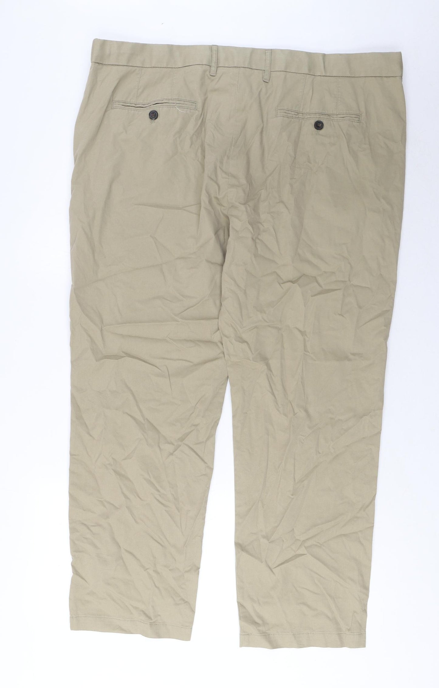 Marks and Spencer Mens Beige Cotton Trousers Size 42 in L29 in Regular Zip - Short Leg, Pockets