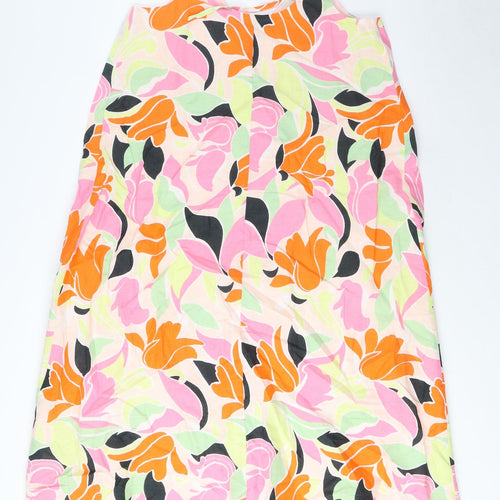 Marks and Spencer Womens Multicoloured Geometric Linen A-Line Size 10 V-Neck Tie - Pleated