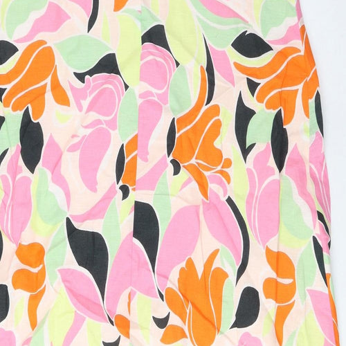 Marks and Spencer Womens Multicoloured Geometric Linen A-Line Size 10 V-Neck Tie - Pleated