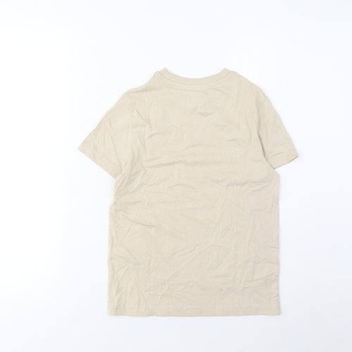 Marks and Spencer Boys Beige Cotton Basic T-Shirt Size 7-8 Years Crew Neck Pullover