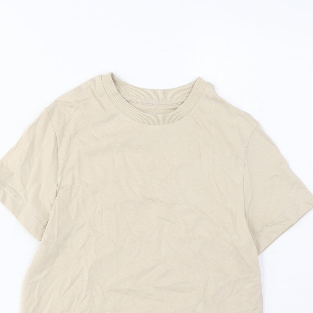 Marks and Spencer Boys Beige Cotton Basic T-Shirt Size 7-8 Years Crew Neck Pullover