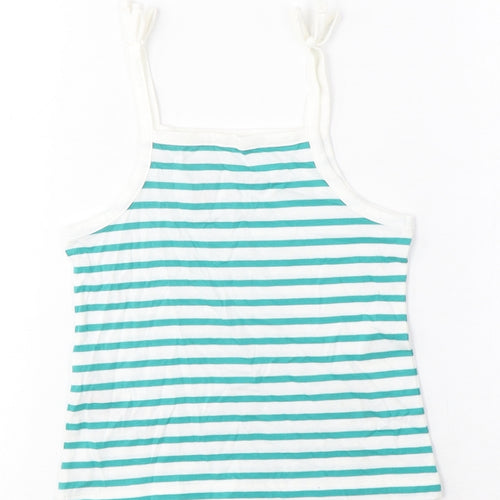 Marks and Spencer Girls Blue Striped Cotton Cropped Tank Size 2-3 Years Square Neck Pullover - Embroidered, Heart