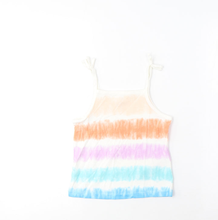 Marks and Spencer Girls Multicoloured Striped Cotton Basic Tank Size 3-4 Years Square Neck Pullover