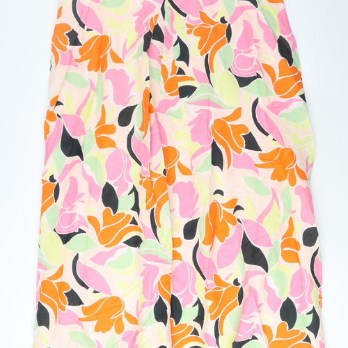Marks and Spencer Womens Multicoloured Geometric Linen A-Line Size 18 V-Neck Tie - Pleated