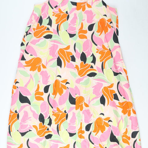 Marks and Spencer Womens Multicoloured Geometric Linen A-Line Size 18 V-Neck Tie - Pleated