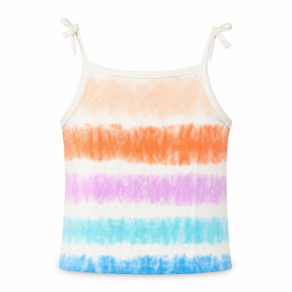 Marks and Spencer Girls Multicoloured Striped Cotton Cropped Tank Size 3-4 Years Square Neck Pullover