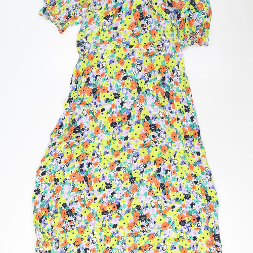 marks and Womens Multicoloured Floral Viscose A-Line Size 10 Crew Neck Zip