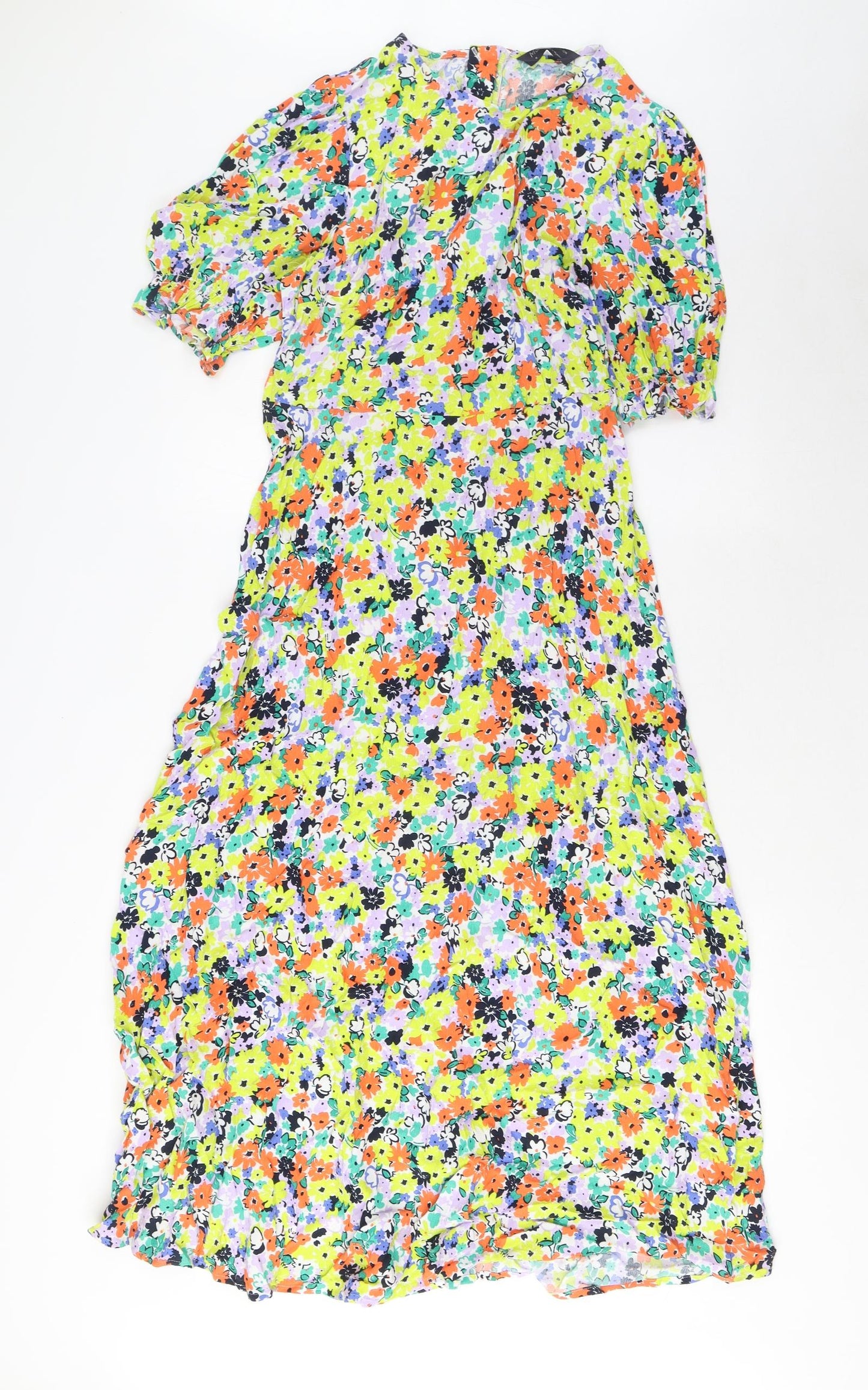 marks and Womens Multicoloured Floral Viscose A-Line Size 10 Crew Neck Zip