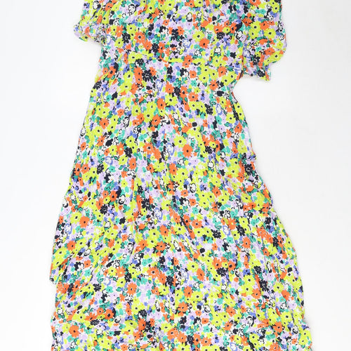 marks and Womens Multicoloured Floral Viscose A-Line Size 10 Crew Neck Zip
