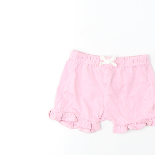 Marks and Spencer Girls Pink Cotton Cropped Trousers Size 0-3 Months Drawstring - Lettuce Edging