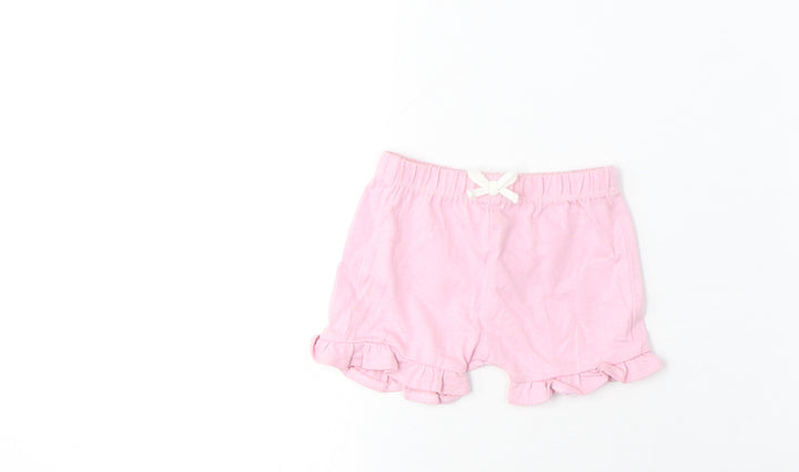 Marks and Spencer Girls Pink Cotton Cropped Trousers Size 0-3 Months Drawstring - Lettuce Edging